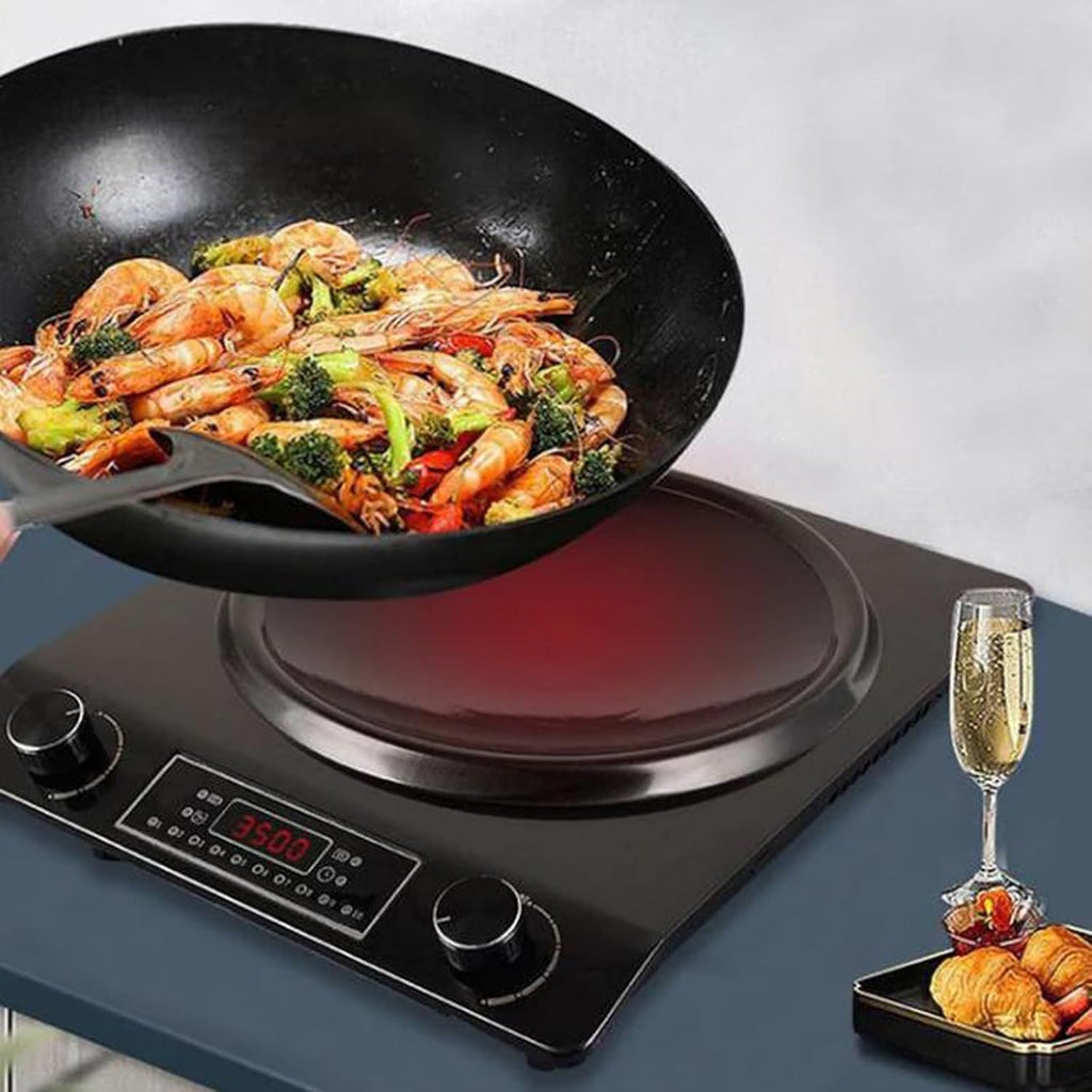 3500-Watt Induction Hob, 10 Temperature Settings, Newbeew Portable Multifunctional Commercial Induction Cooktop, with LCD Display & Touch/Knob Control, Innovative Concave Design (Silver)