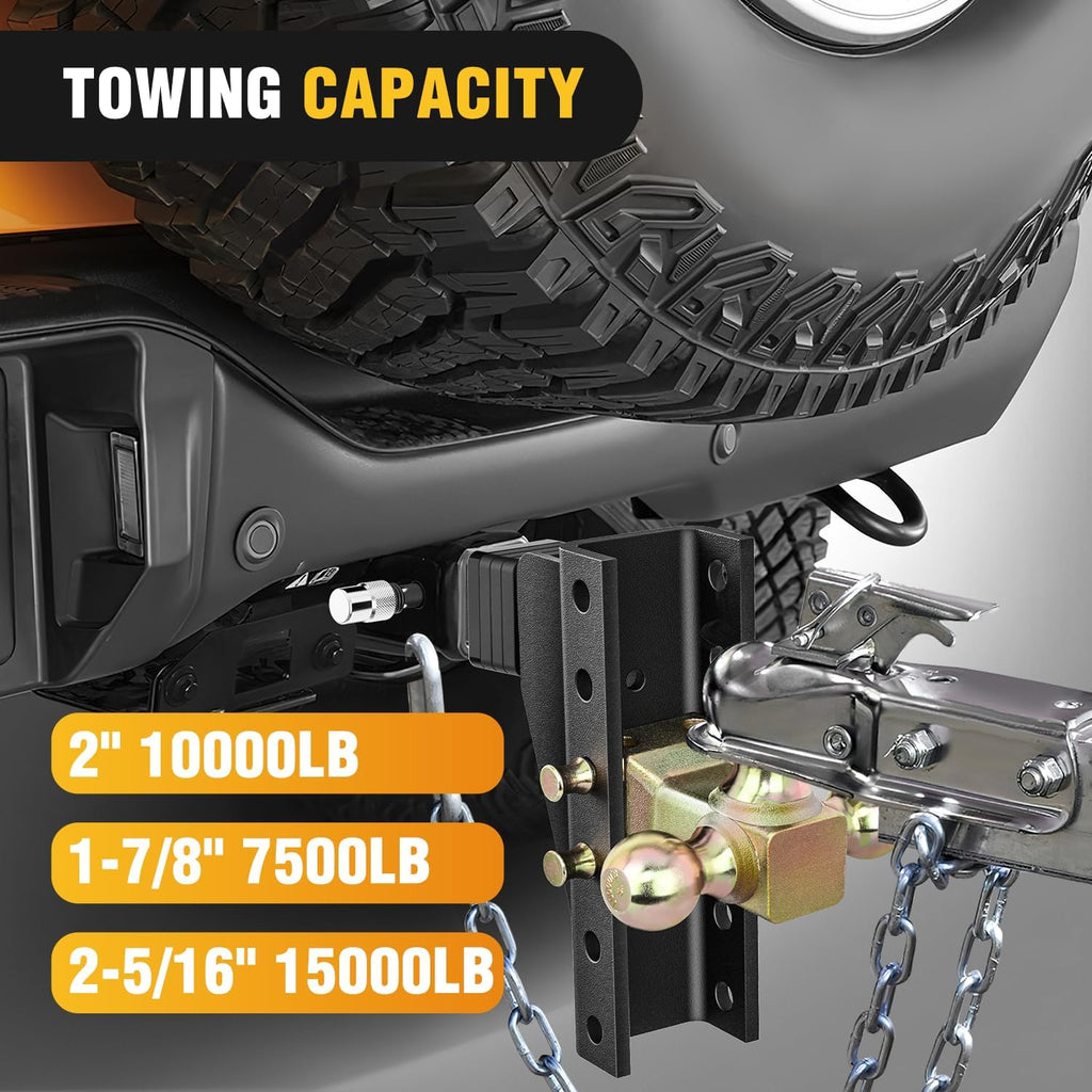 Nilight Adjustable Tri-Ball Trailer Hitch Mount 8 Inch Drop/Rise Hitch 1-7/8' 2' 2-5/16' Fits 2-Inch Receiver 15000lbs GTW for Heavy Duty Truck with Anti-Theft Pin