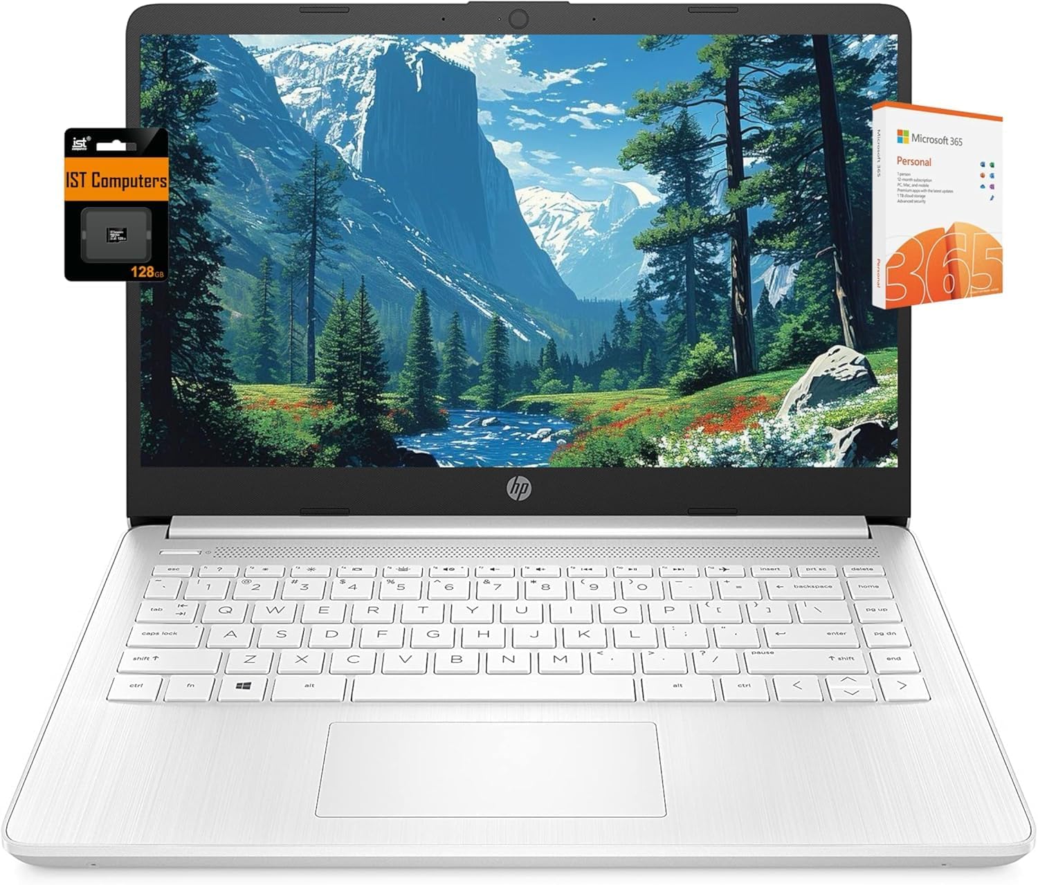 HP 14 Laptop (14' Micro-edge, Intel N4120, 16GB RAM, 192GB(64GB eMMC+128GB SD), 1-Yr Microsoft 365, 11-Hrs Long Battery Life, Narrow-Bezel, Webcam, WiFi, Win 11 Home in S Mode, Student & Home, White
