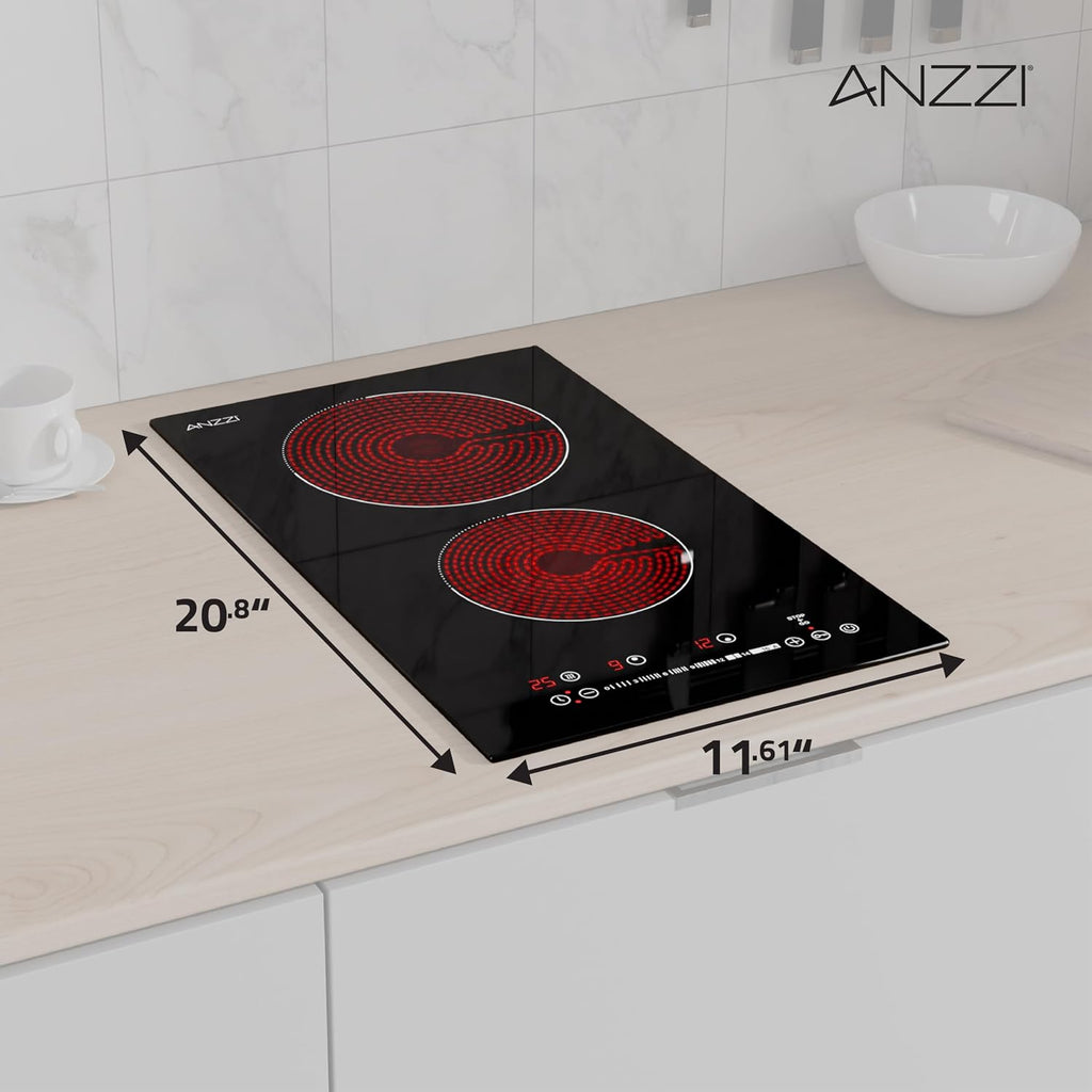 12-In. Electric Cooktop in Black Glass with Dual-Zone Control, Radiant Heating, and Ceramic Hobs for Precision Cooking