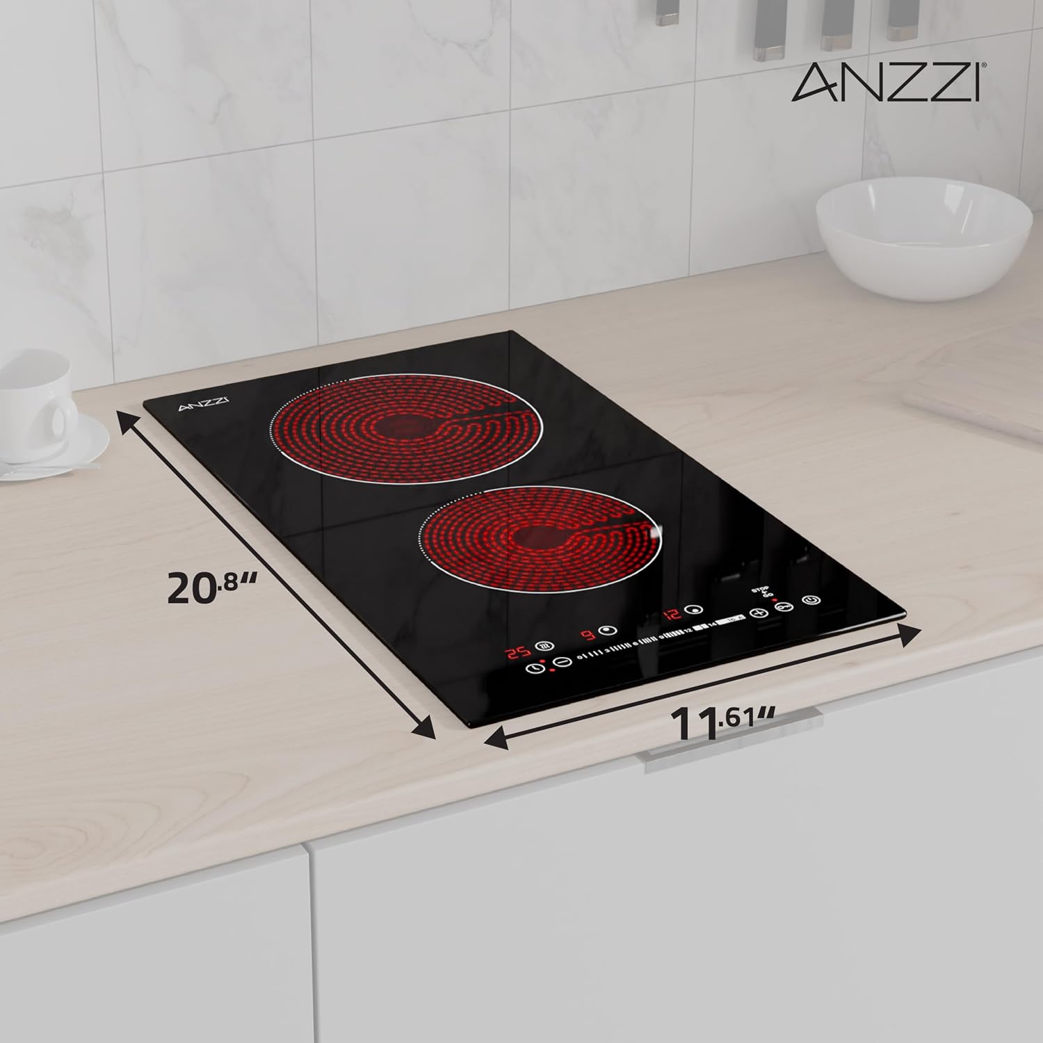 12-In. Electric Cooktop in Black Glass with Dual-Zone Control, Radiant Heating, and Ceramic Hobs for Precision Cooking