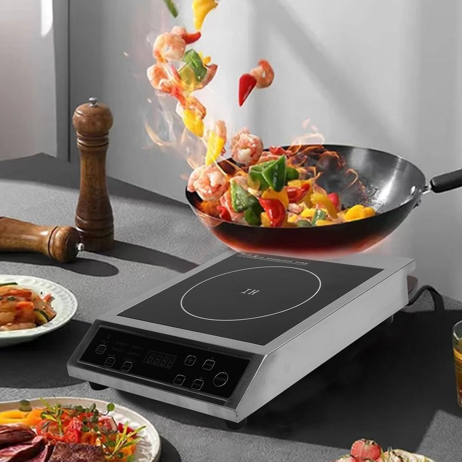 3500W Portable Induction Cooktop Easy to Clean Multifunctional Countertop Burner Induction Hot Plate with Sensor Touch Panel for Cooking (US Plug 110V)