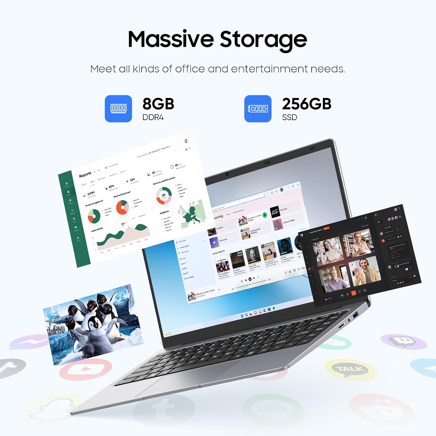 EYY 15.6' Laptop Computer, Win 11 Laptops with 8GB RAM 256GB SSD, Celeron N4000 Processor, 100% sRGB Screen, for Business, Student & Everyday Tasks, 5000mAh Battery, Dual Band WiFi