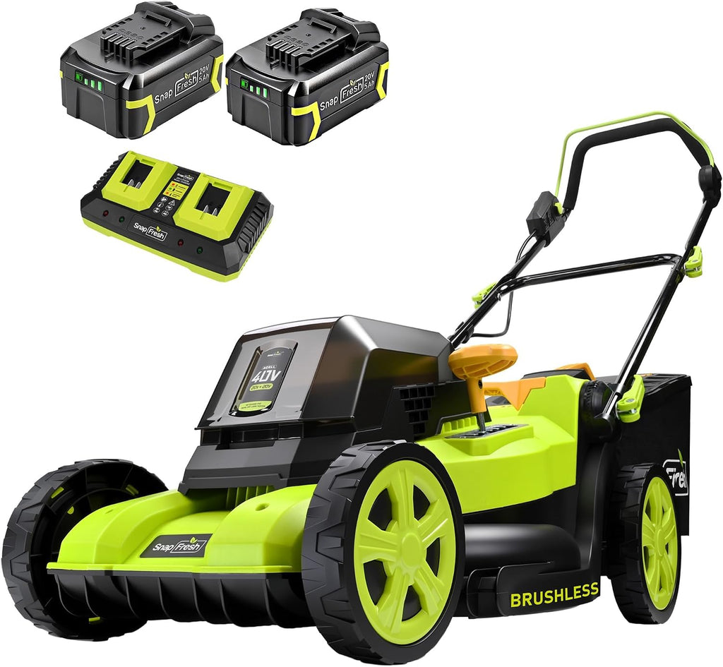 SnapFresh 40V 17' Brushless Lawn Mower – 2 x 5.0Ah Batteries Electric Cordless Push Mower with Fast Charger, 6-Level Height Adjustment, 45L Grass Bag, Lightweight Battery Powered Mower