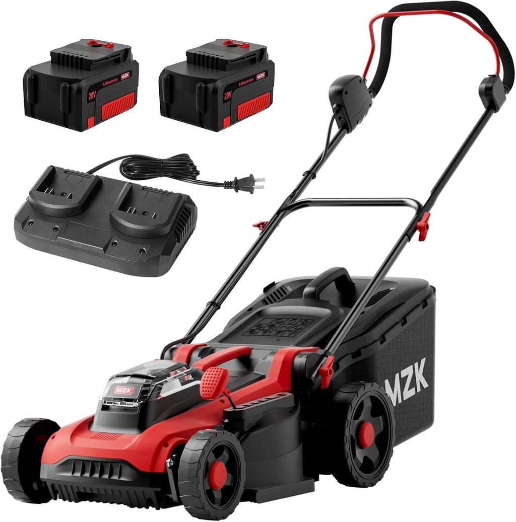 MZK 40V 16' Electric Lawn Mower, 2-in-1 Brushless Cordless Lawn Mower, Walk-Behind Push Mowers with 5-Position Height Adjustment, 2 x 4.0Ah Batteries & Charger Included