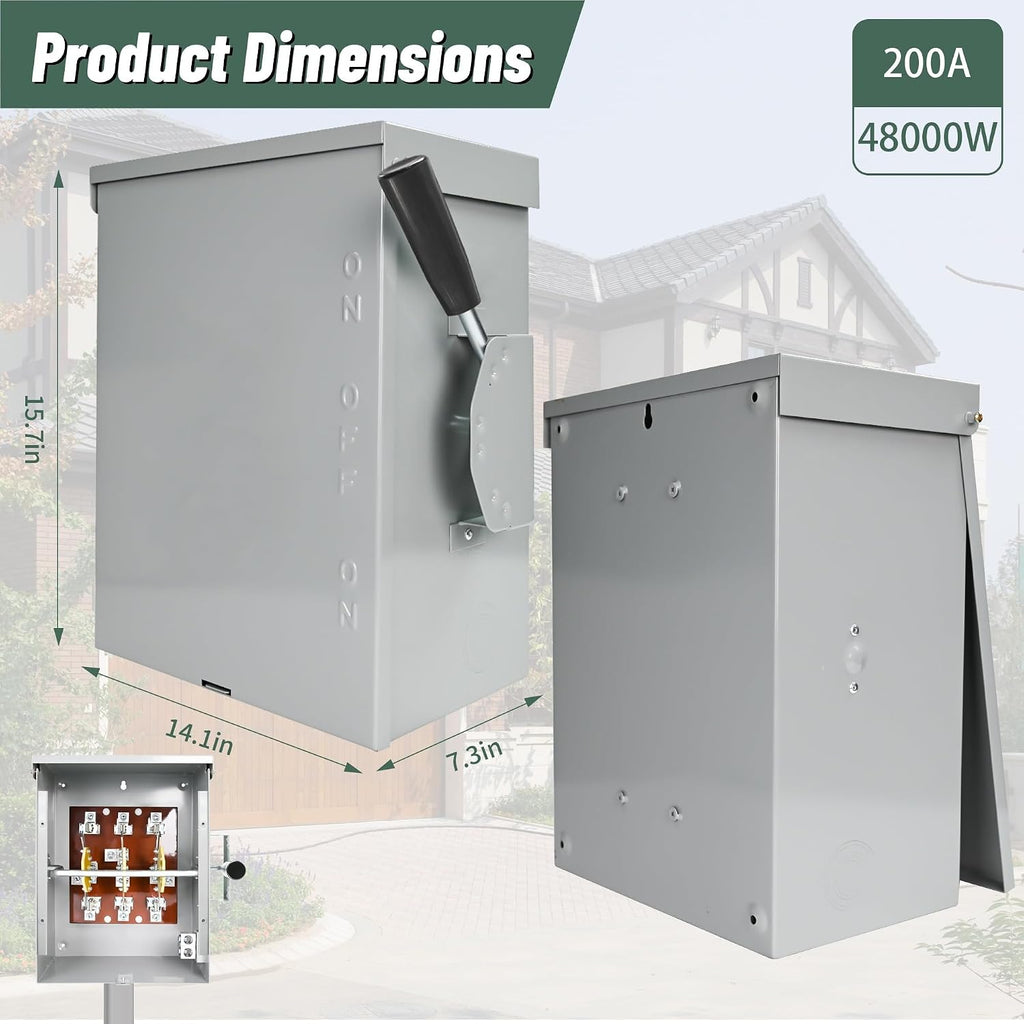 200-Amp Generator Transfer Switch, 3 Pole 120/240V Manual Transfer Switch for Home Generator, 48,000 W Heavy Duty Double-Throw Power for Outdoor＆Indoor, Meeting NEMA 3R Standards