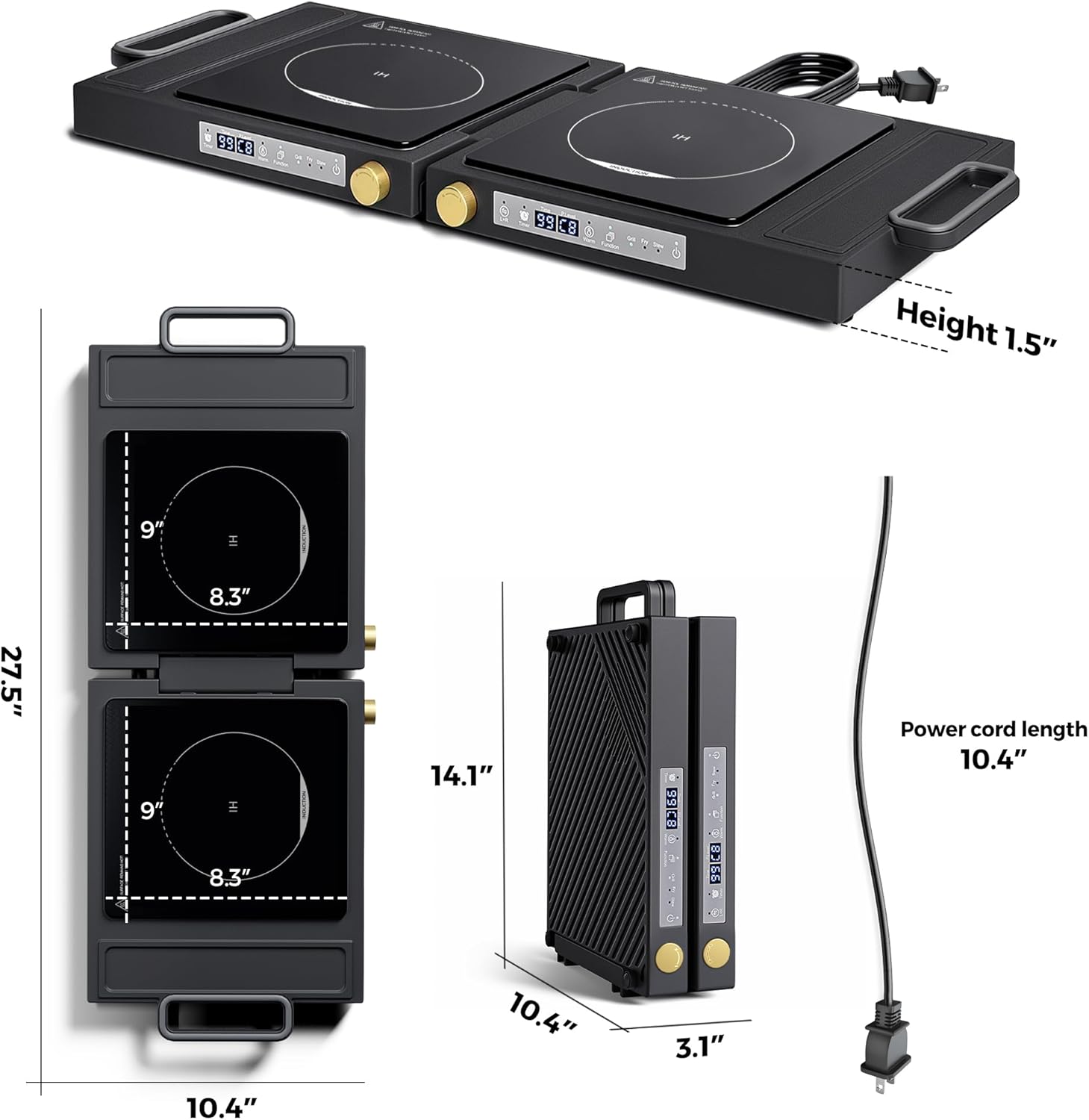 Double Induction Cooktop, 1800W Portable Dual Burner with 8 Power Levels, Sensor Touch Control & 99-Min Timer, Fold-n-Store Design for RV, Small Kitchen & Outdoor Cooking (gray-black)