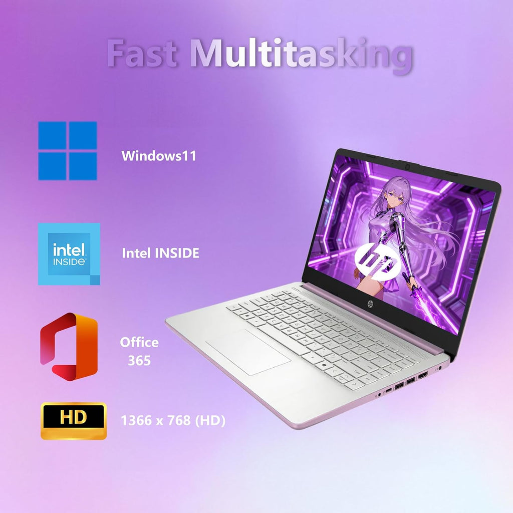 HP 14 Elite Laptop, 8GB RAM, 1.12TB Total Storage (128GB UFS+1TB Cloud), Honey Lavender, Office 365, Intel 4-Core, Win11, Copilot AI, 11Hr Battery, Alpacatec Mouse