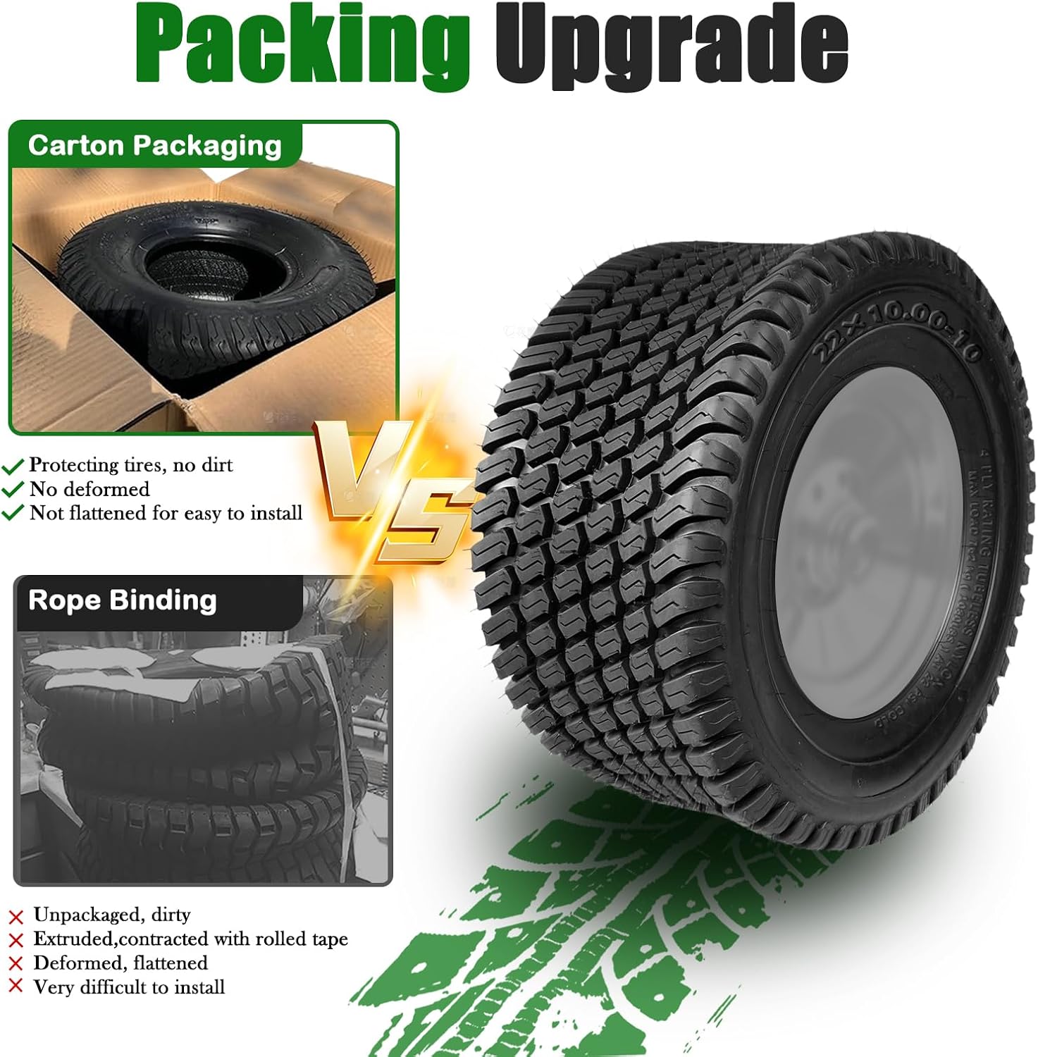 TRIPOWER 22x10-10 Lawn Mower Tires - 22x10.00-10 Tires for Riding Mower and Lawn Garden Tractor, 4PR Tubeless, 1680lbs Capacity, Set of 2