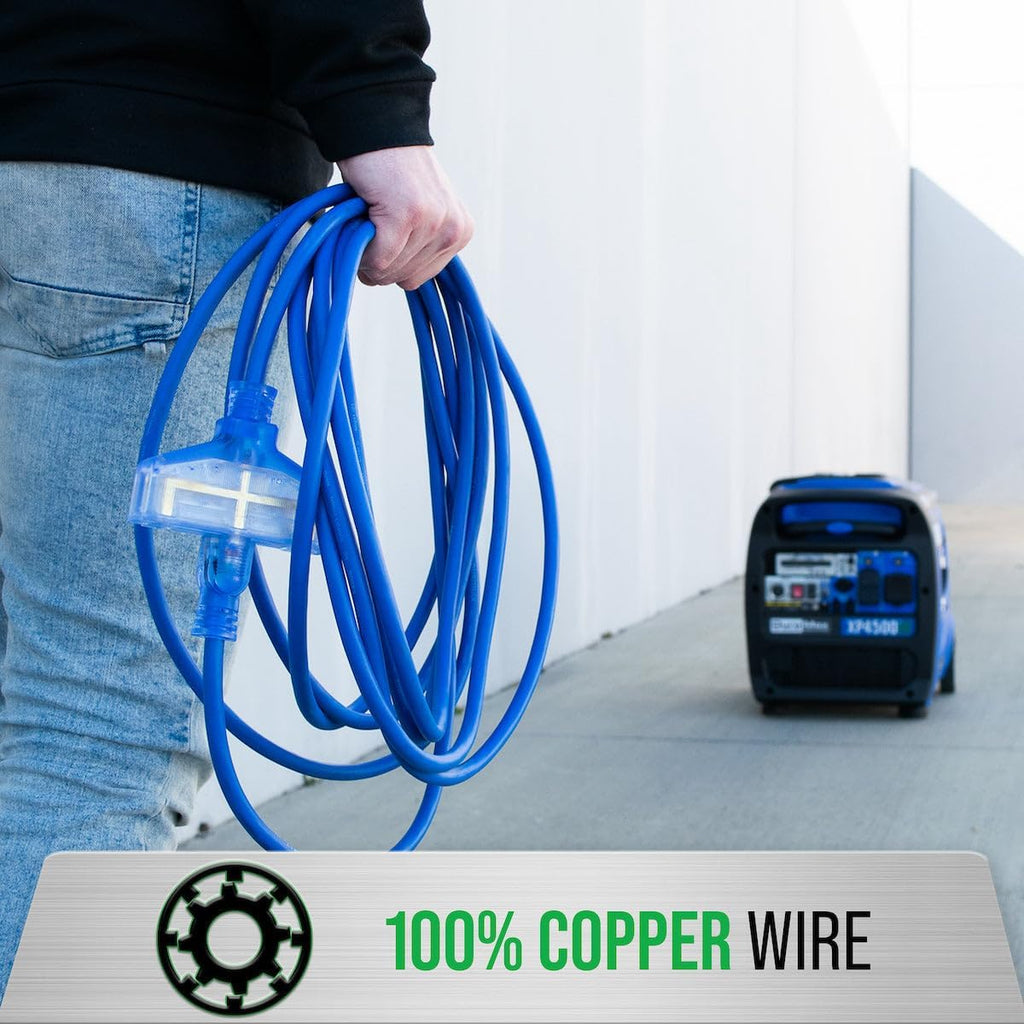 DuroMax XPX10100C Heavy Duty SJEOOW 100-Foot 10 Gauge Blue Triple Tap Lighted Extension Power Cord