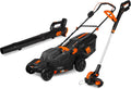 WEN 20V Max Cordless 19-Inch Lawn Mower, String Trimmer, and Leaf Blower Combo Kit with Two 5Ah Batteries and Dual Port Charger (20VK3TBM)