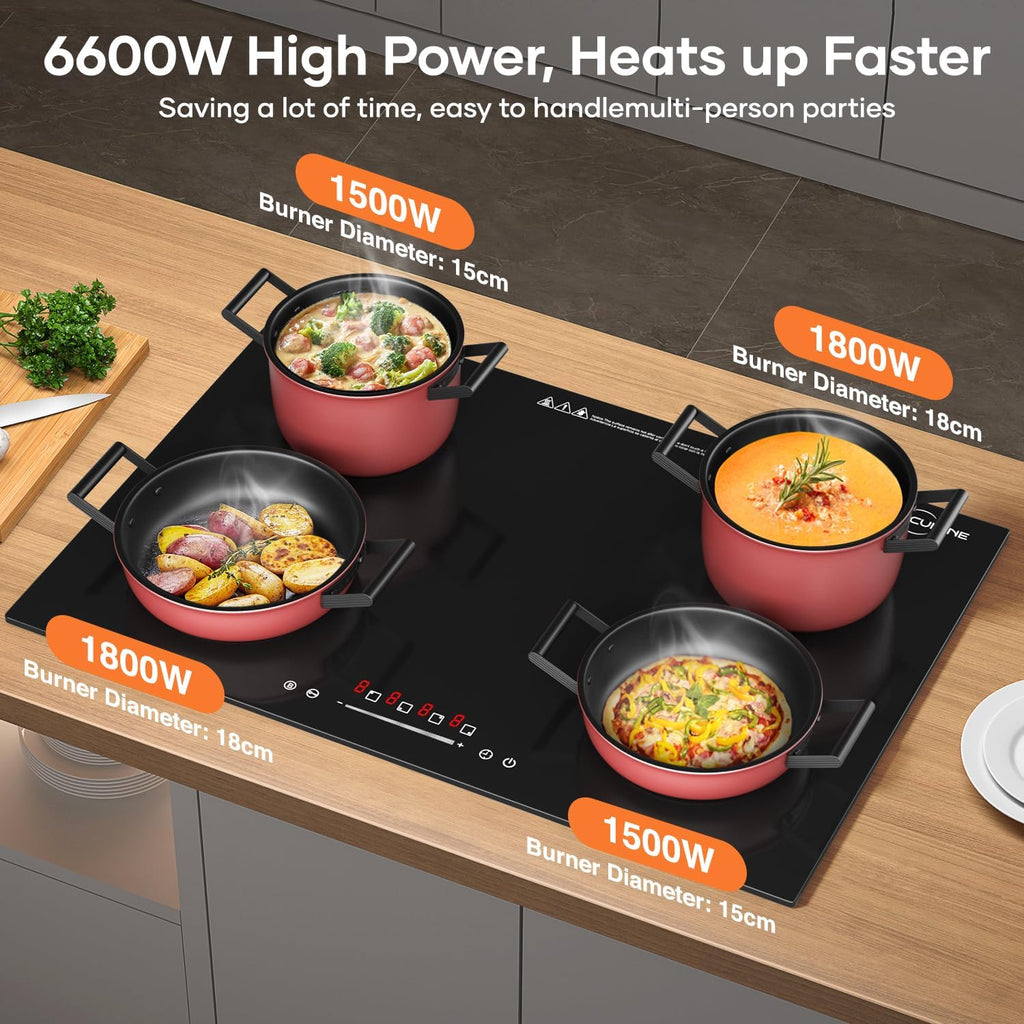 30' 4-Burner Built-in Induction Cooktop 6600W, Countertop Electric Stove with Touch Control, 9 Power Levels, Timer & Child Lock, Easy-Clean Black Glass Surface (220–240 V)