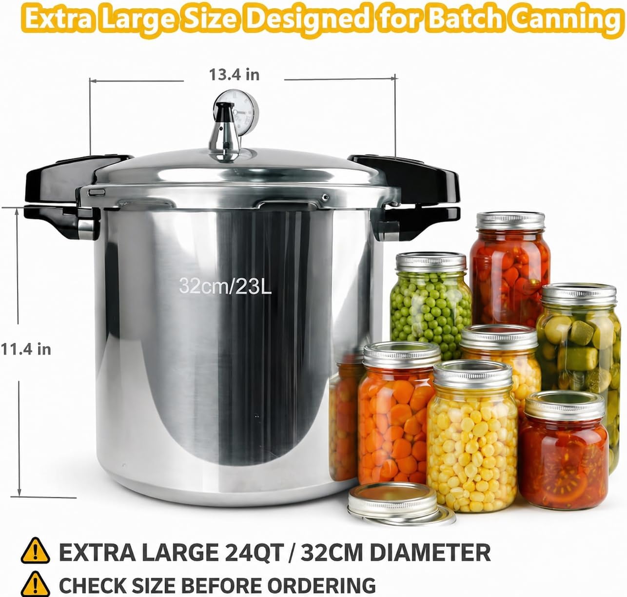 24 qt Pressure Canner,Canning Pressure Cooker with Gauge,14.5PSI,Large Capacity Aluminum Pressure Canners for Compatibility Gas and Induction Cooktops