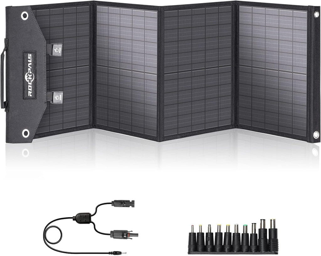 ROCKPALS Foldable Solar Panel 60W SP002 Portable Solar Panel Charger for Jackery/BLUETTI/ECOFLOW/Flashfish Power Station, IP65 Waterproof Solar Panel with QC3.0,USB-C for Camp/RV/Off Grid/Phone/Tablet