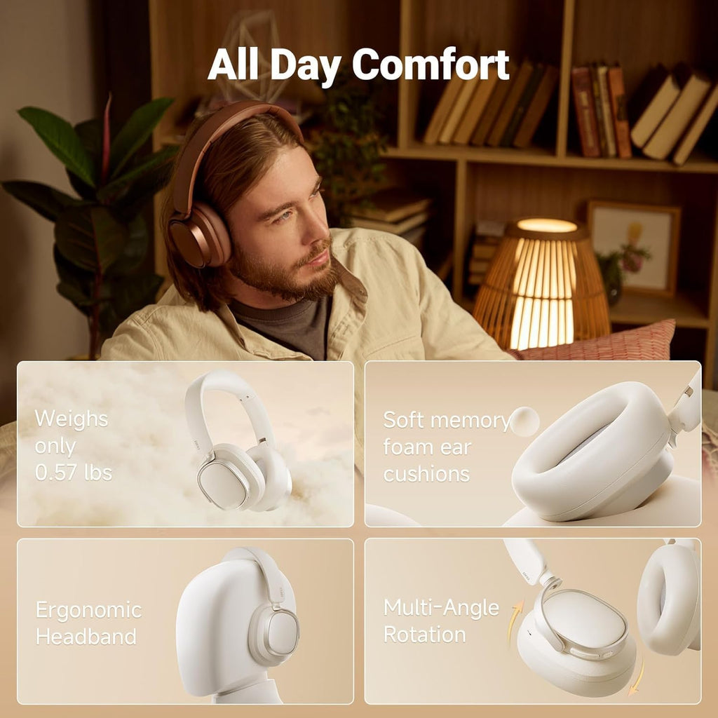 Edifier ES850NB Active Noise Cancelling Headphones, Over Ear Bluetooth Headset, 92H Playtime Wired & Wireless Hi-Res Audio Certified, Fast Charging Clear Calls for Home Office Travel - Brown