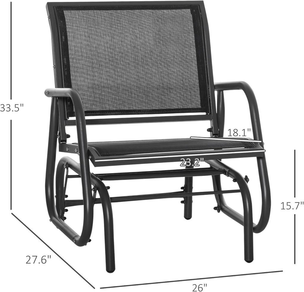 Outsunny Porch Glider Set of 2, Metal Frame Swing Glider Chair with Breathable Mesh Fabric, Curved Armrests and Steel Frame for Garden, Poolside, Backyard, Balcony, Black