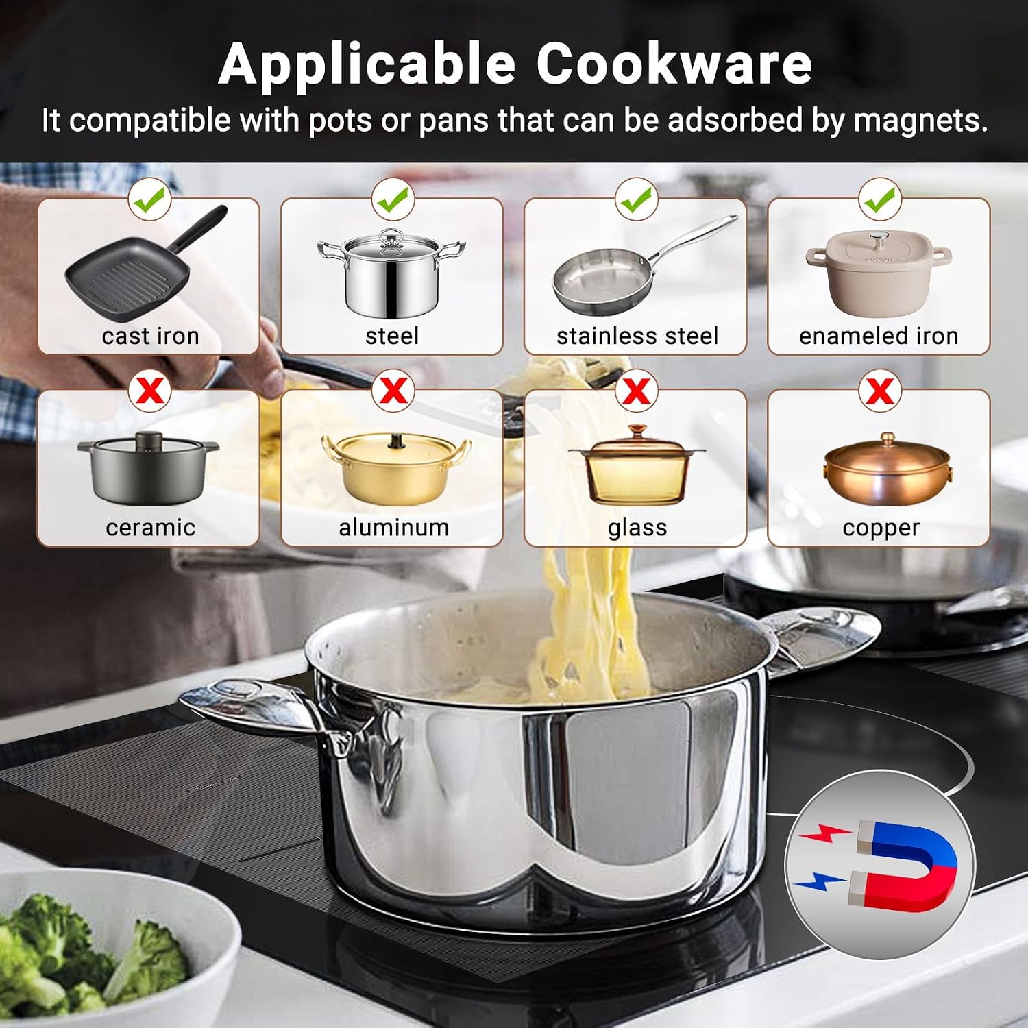 36 Inch Induction Cooktop, AMZCHEF Built-in Electric Stove Top with 5 Boost Burners Bridge Function, 240V/10800W, ETL Certified, 9 Power Level, Keep Warm, Timer, Safety Lock