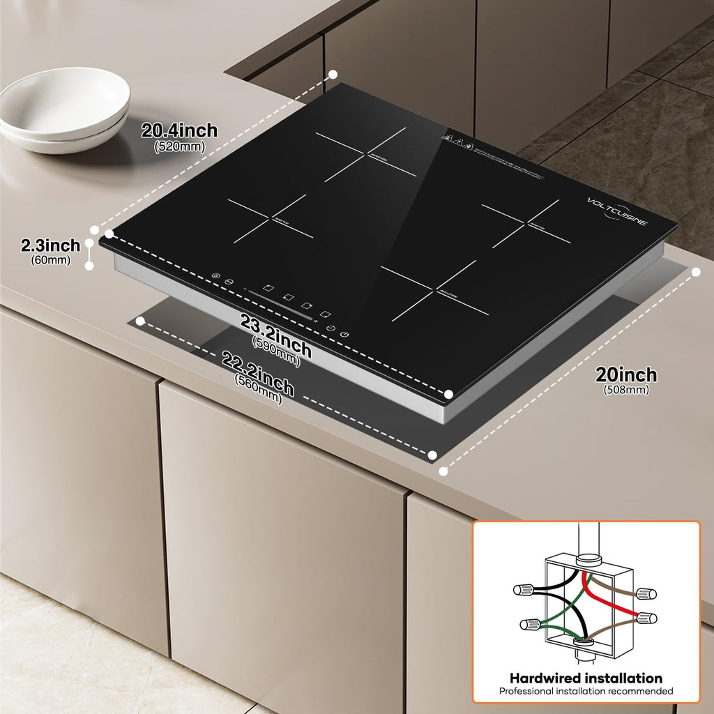 24 Inch Built-in Induction Cooktop, 4 Burner 6600W Electric Cooktop, Touch Control, Timer & Child Lock, Easy-Clean Black Glass