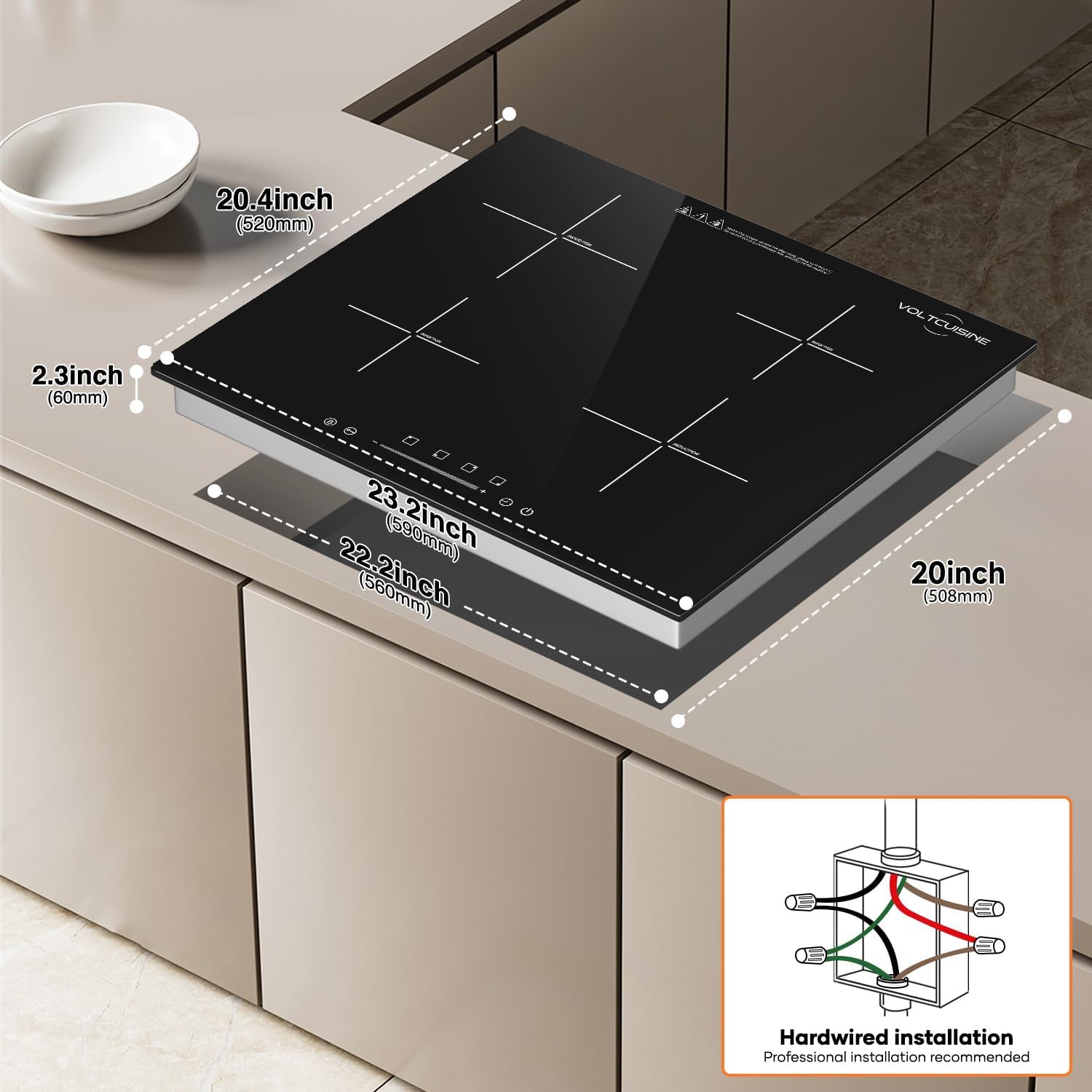 24 Inch Built-in Induction Cooktop, 4 Burner 6600W Electric Cooktop, Touch Control, Timer & Child Lock, Easy-Clean Black Glass