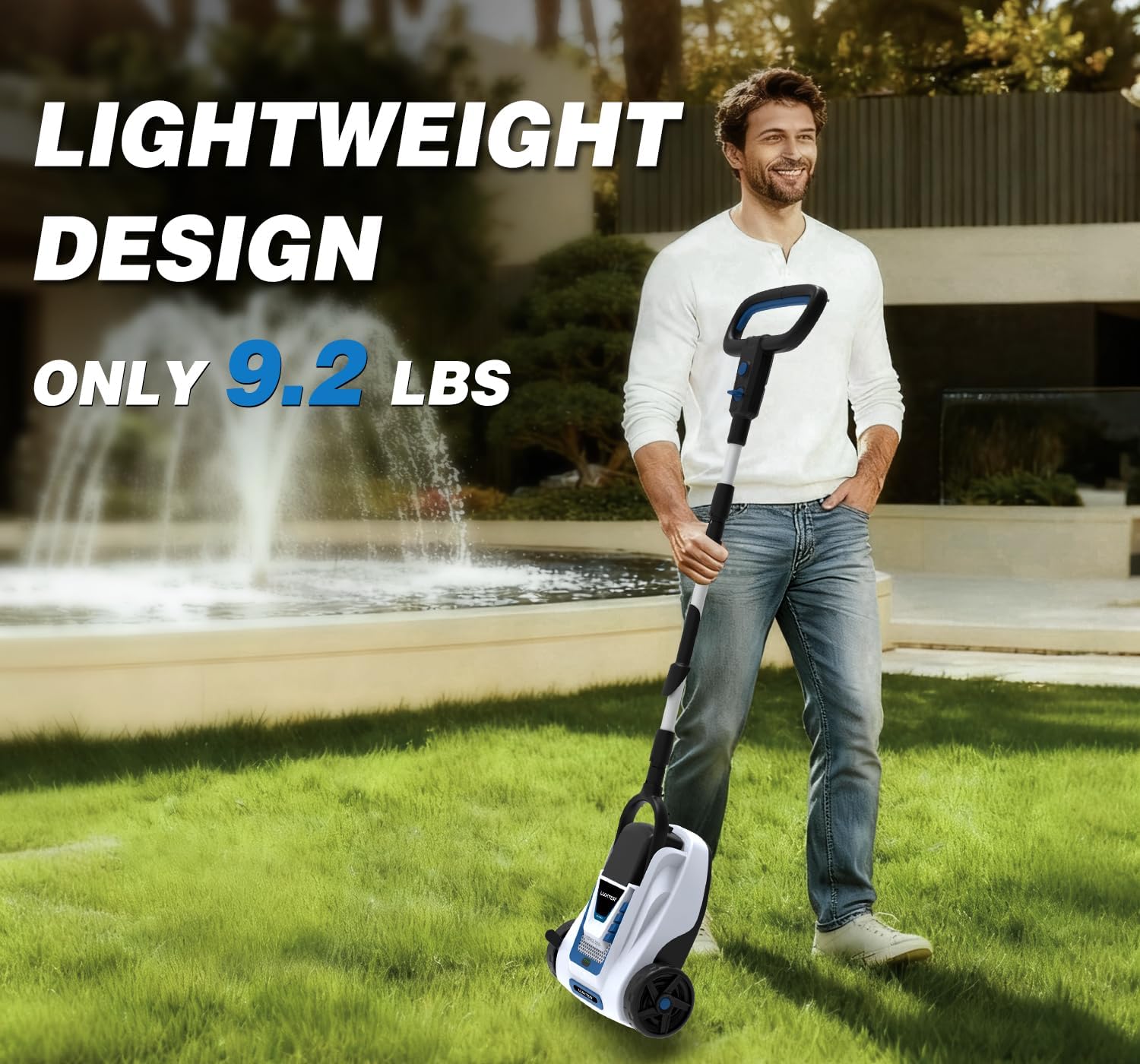 LUXTER 9 Inch Cordless Lawn Mower 6000RPM Brushless Motor 3 Adjustable Cutting Heights (1.5'-2.3') Electric Grass Trimmer 20V 4.0Ah Battery & Charger Mini Lawn Mower for Garden Yard Work and Lawn Care