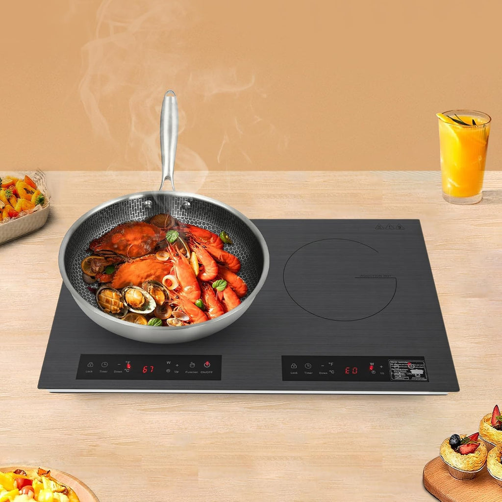 Double Induction Cooktop 24 Inch, 4000W 2 Burners Electric Cooktop with Hot Plate, Portable Induction Cooker with Timer and Child Safety Lock, Temperature Adjustable Stove Top with LED Display