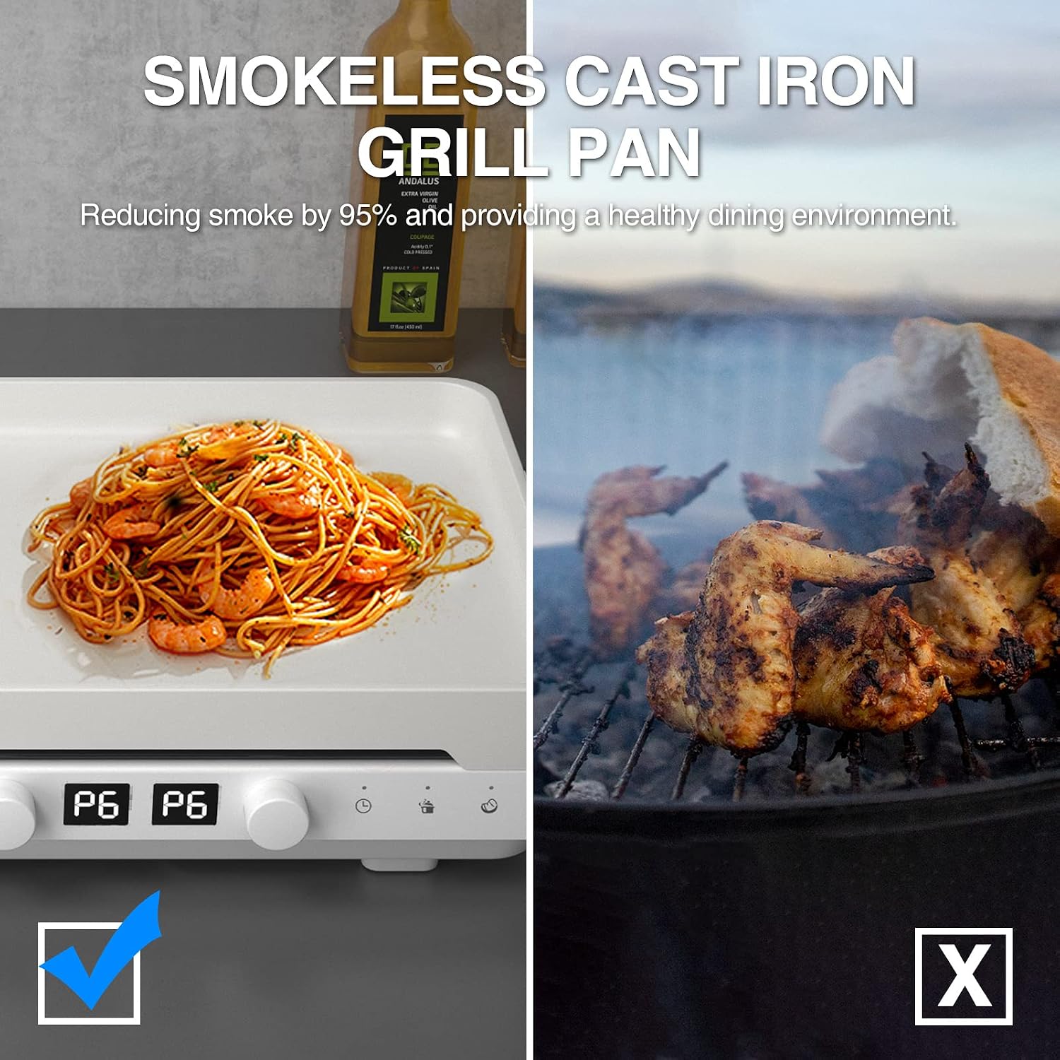 Induction Cooktop 2 Burners with Removable Cast Iron Griddle Pan Non-stick, 1800W Sensor Touch 9 Power Levels, 99 Min Timer, Suitable for Kitchen,Great for Family Party