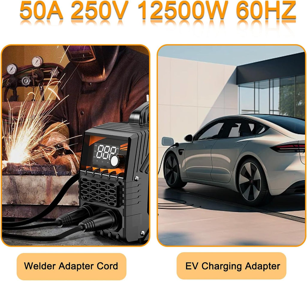 6 AWG NEMA 14-50P to 6-50R Welder Adapter Cord 25FT, Heavy Duty STW 6AWG * 3C 50 Amp 250 Volts 12500 Watt, Generator RV to Welder Tesla EV Charger Adapter Cord, ETL Listed