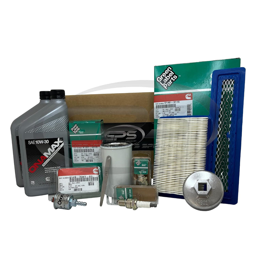 GPS Generator Parts Specialist (Genuine OEM Parts) Tune Up Kit for Cummins Onan RV Generators 5500 and 7000, HGJAB, HGJAC and Commercial HGJAE with ONAMAX 10W30 Oil for use in Specs J - M