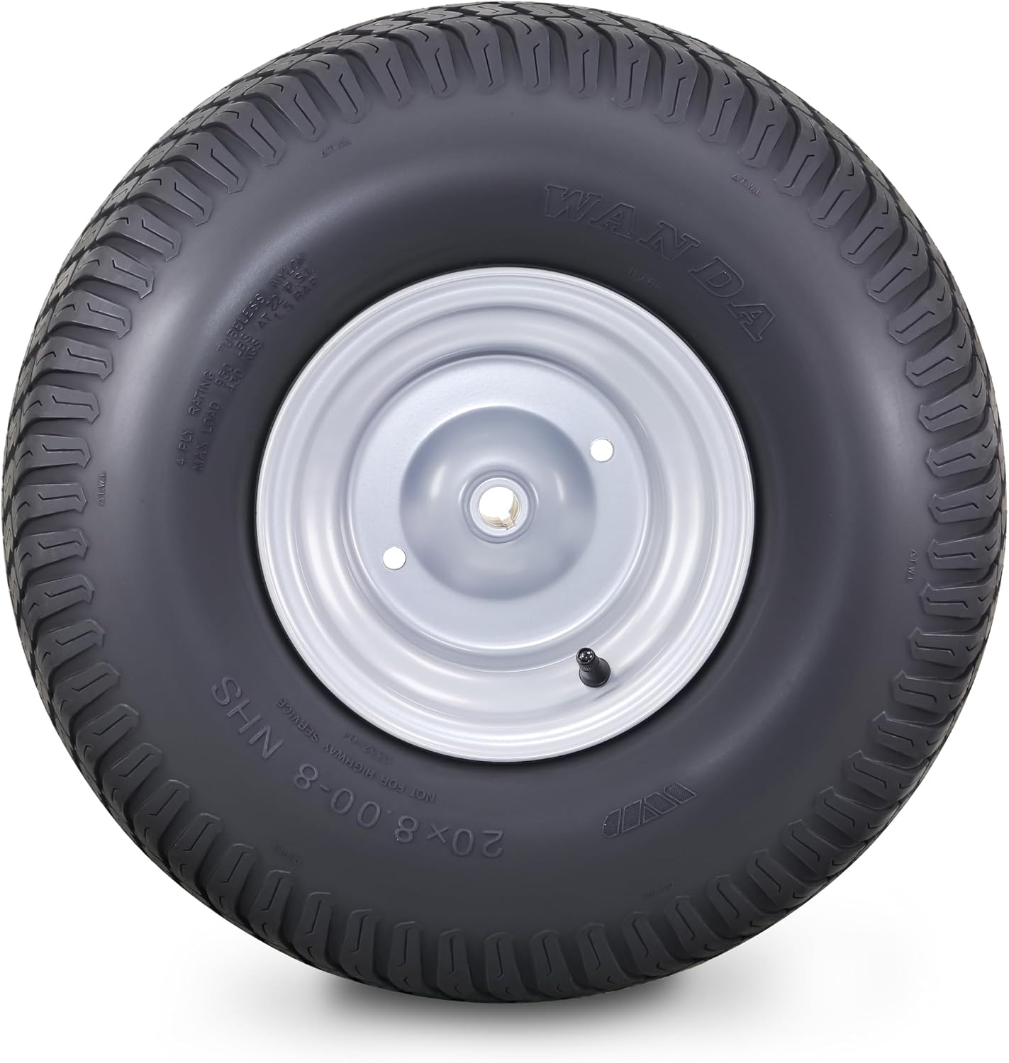 WANDA Lawn Mower Tractor Tire & Wheel 20X8-8 Turf with 3/4' Bushing 3/16' Keyway 3-1/2' offset Hub Silver Wheel-13035,PK2