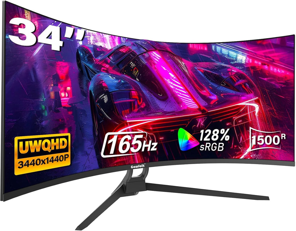 Gawfolk 34 Inch Ultrawide Curved Gaming Monitor, 21:9 WQHD 3440x1440 165Hz Curved 1500R Computer Monitor PIP/PBP,1ms(MPRT) 127% sRGB,HDMI & DP,Tilt Adjustable,Panoramic for Office & Immersive Gaming