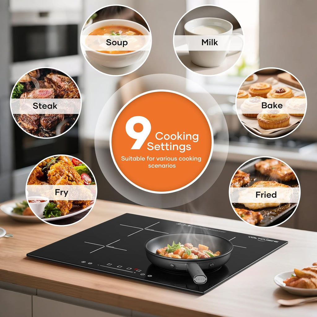24 Inch Built-in Induction Cooktop, 4 Burner 6600W Electric Cooktop, Touch Control, Timer & Child Lock, Easy-Clean Black Glass