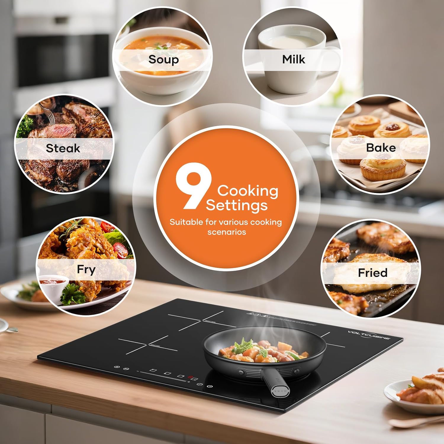 24 Inch Built-in Induction Cooktop, 4 Burner 6600W Electric Cooktop, Touch Control, Timer & Child Lock, Easy-Clean Black Glass