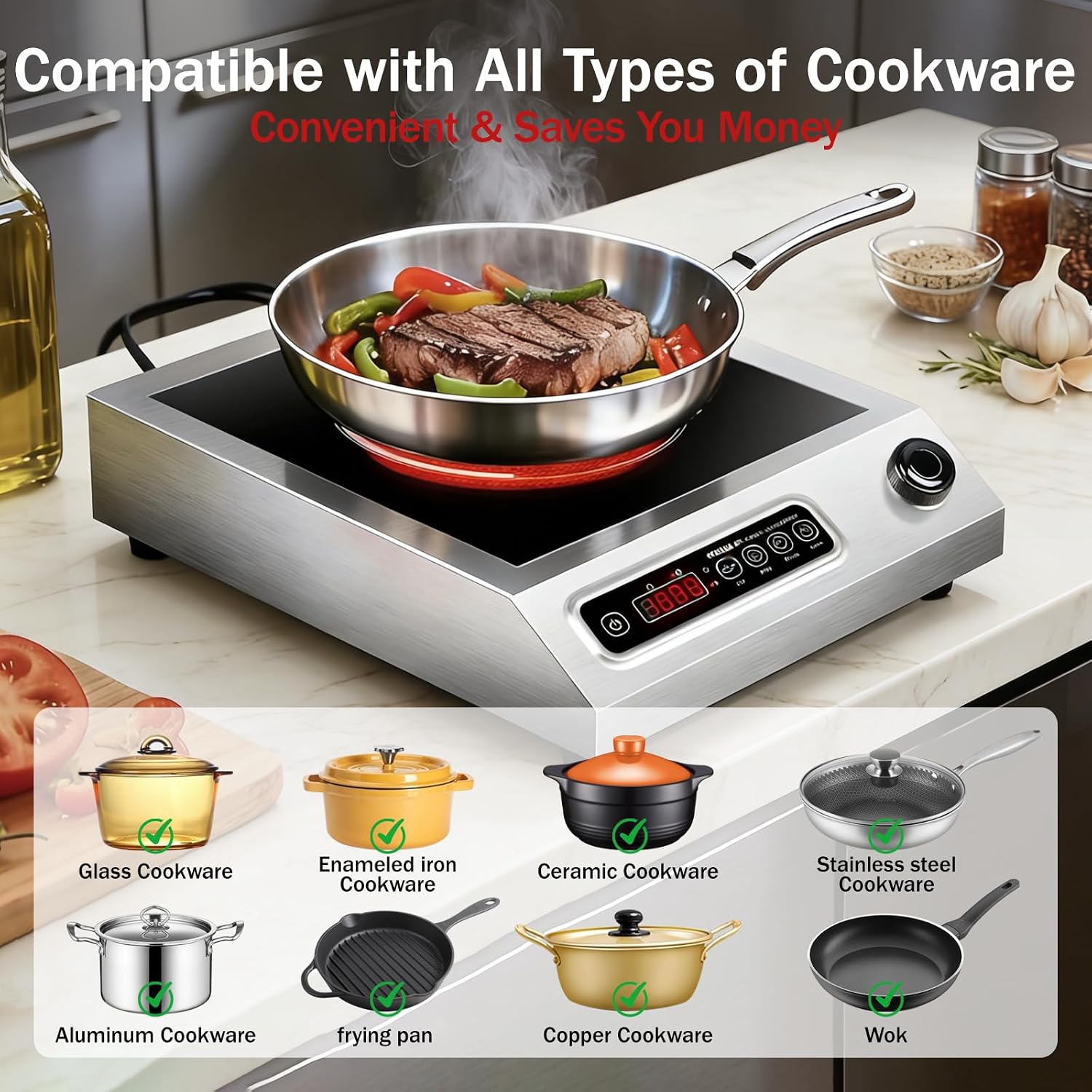 1800W Hot Plate Electric, 9 Power Levels Commercial-Grade Induction Cooktop, Portable Infrared Burner with Timer and Child Safety Lock, for Apartment, Dorm, RV and Restaurant