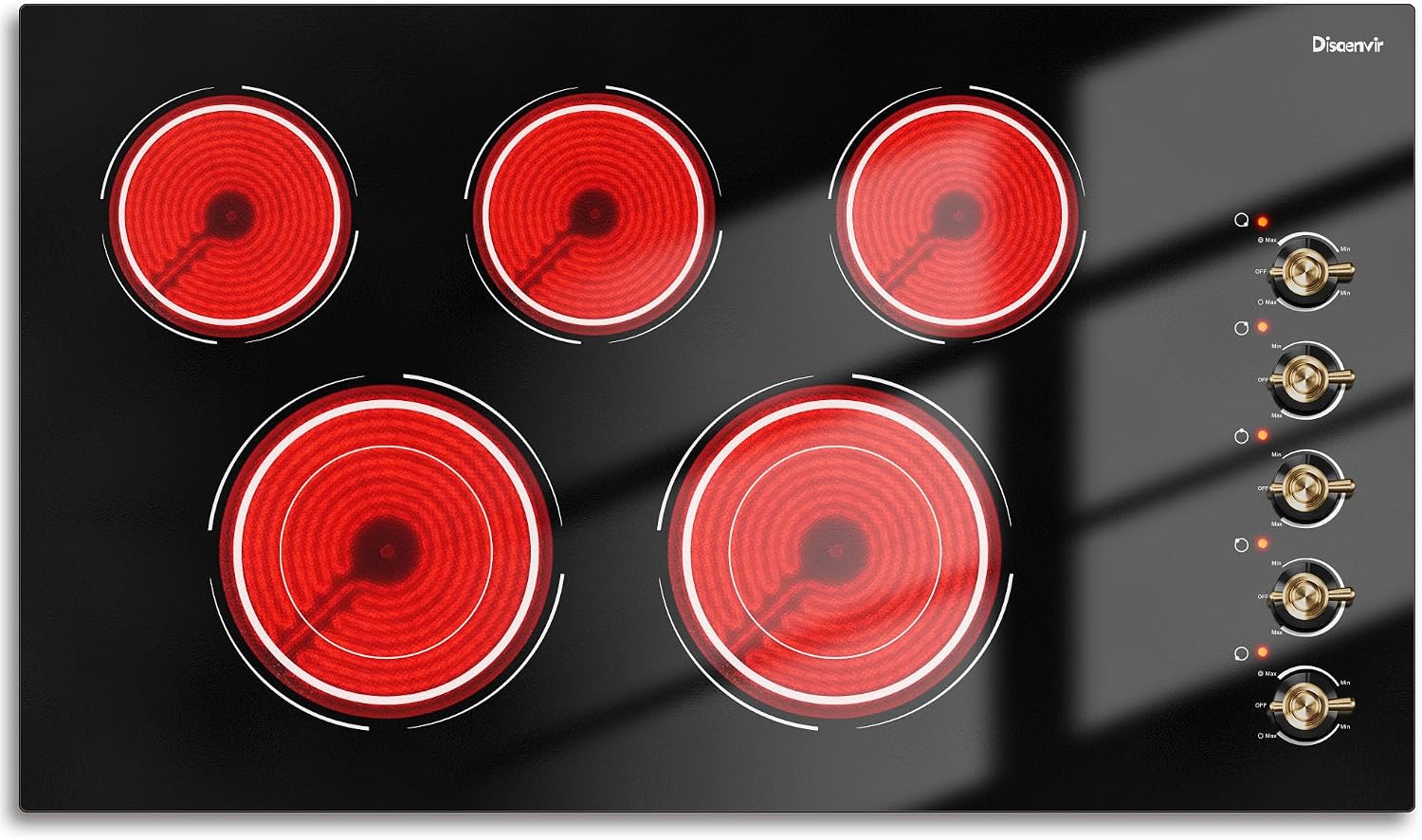 Electric Cooktop 36 Inch - 5 Burner Electric Stove Top with 8400W, 36 Inches Built-in(34.25'x19.3') Ceramic Stove with Dual Rings, Overheat Indicator, Knob Control, 220V - 240V Hard Wired