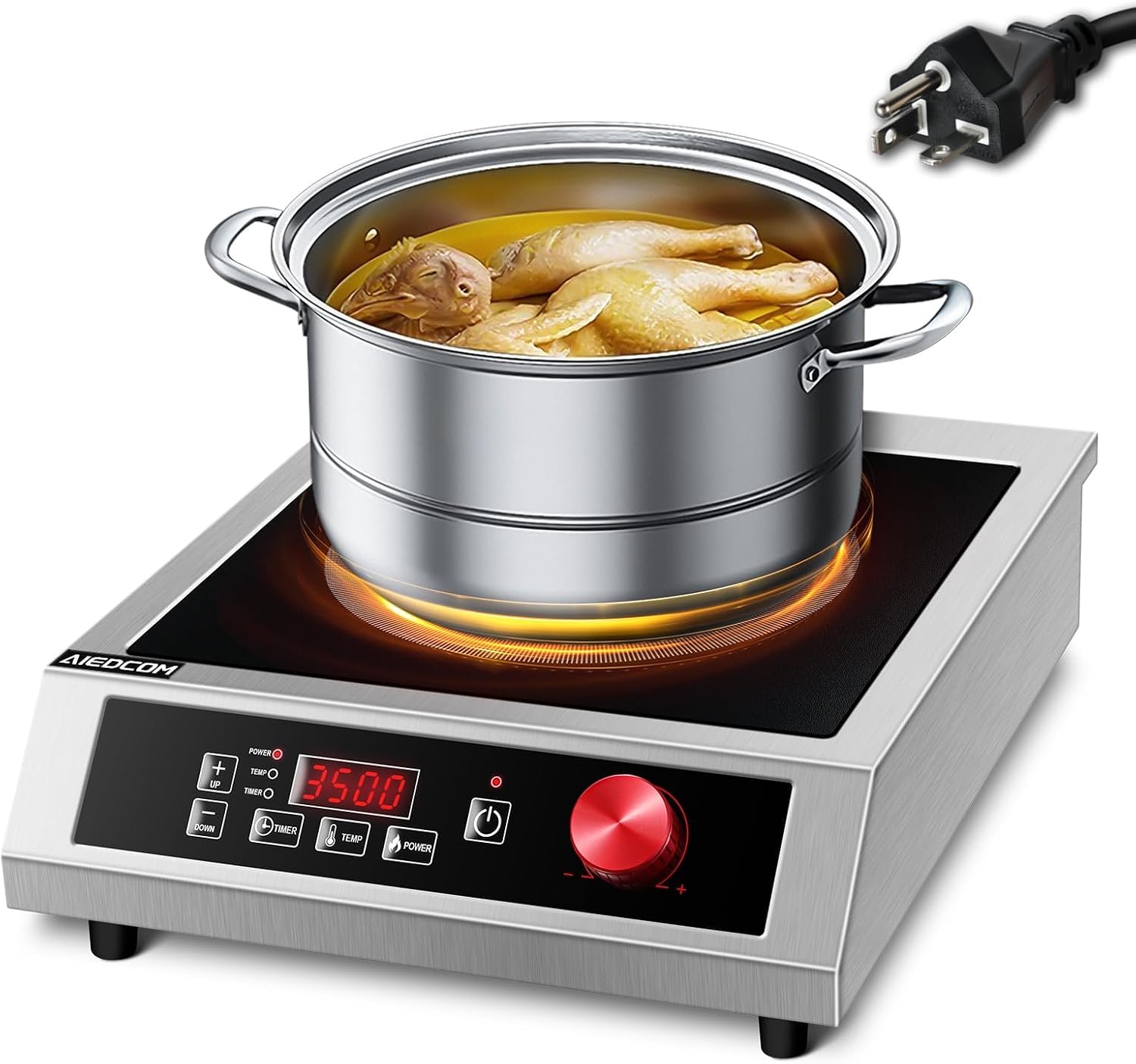 3500W 220V~240V Commercial Induction Cooktop, Powerful Electric Induction Burner, Countertop Electric Stove with Digital Sensor, Touch/Knob Control