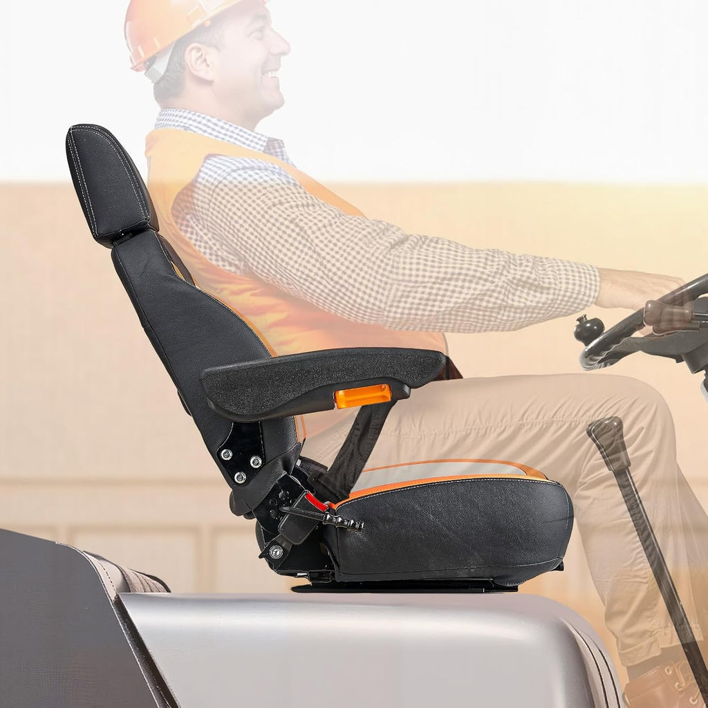 VEVOR Universal Forklift Seat, Tractor Seat with Adjustable Back, Armrest, Headrest & Safety Belt, Secure Tractor Seat with Micro Switch, Ergonomic Lawnmower Seat for Skid Loader Bulldozer