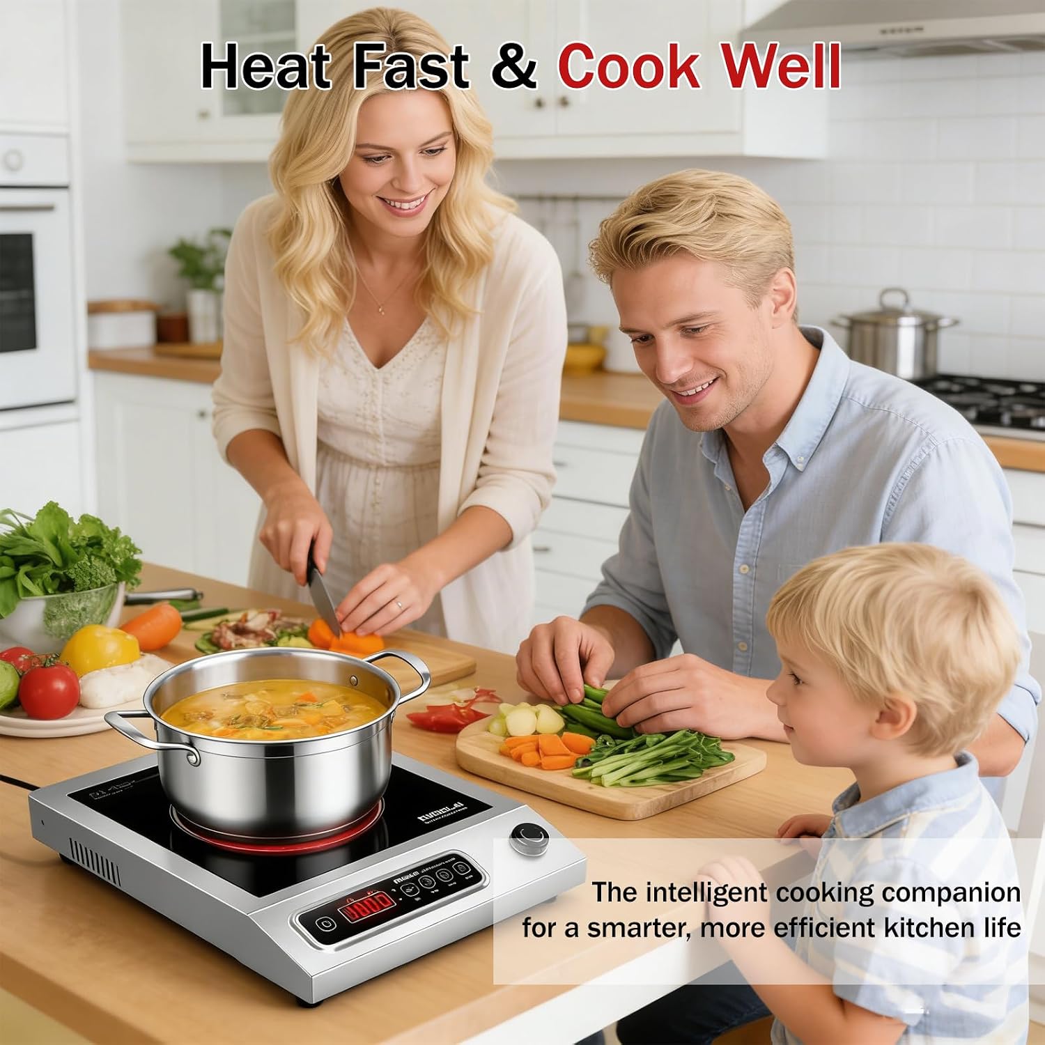 1800W Hot Plate Electric, 9 Power Levels Commercial-Grade Induction Cooktop, Portable Infrared Burner with Timer and Child Safety Lock, for Apartment, Dorm, RV and Restaurant