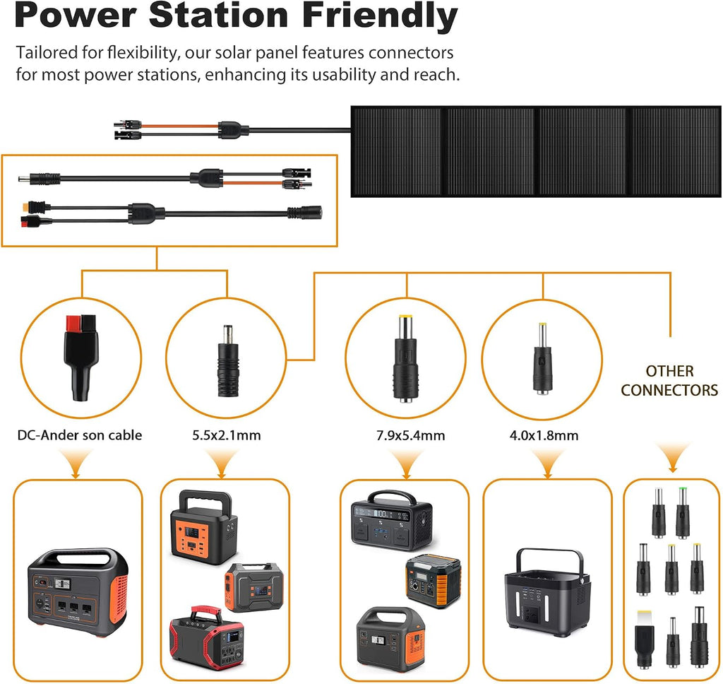 Portable 200 Watt 12V Foldable Solar Panel with Adjustable Kickstands and Waterproof IP65 Design for Power Station, Travel, Outdoor Camping, RVs, and Off-Grid Applications