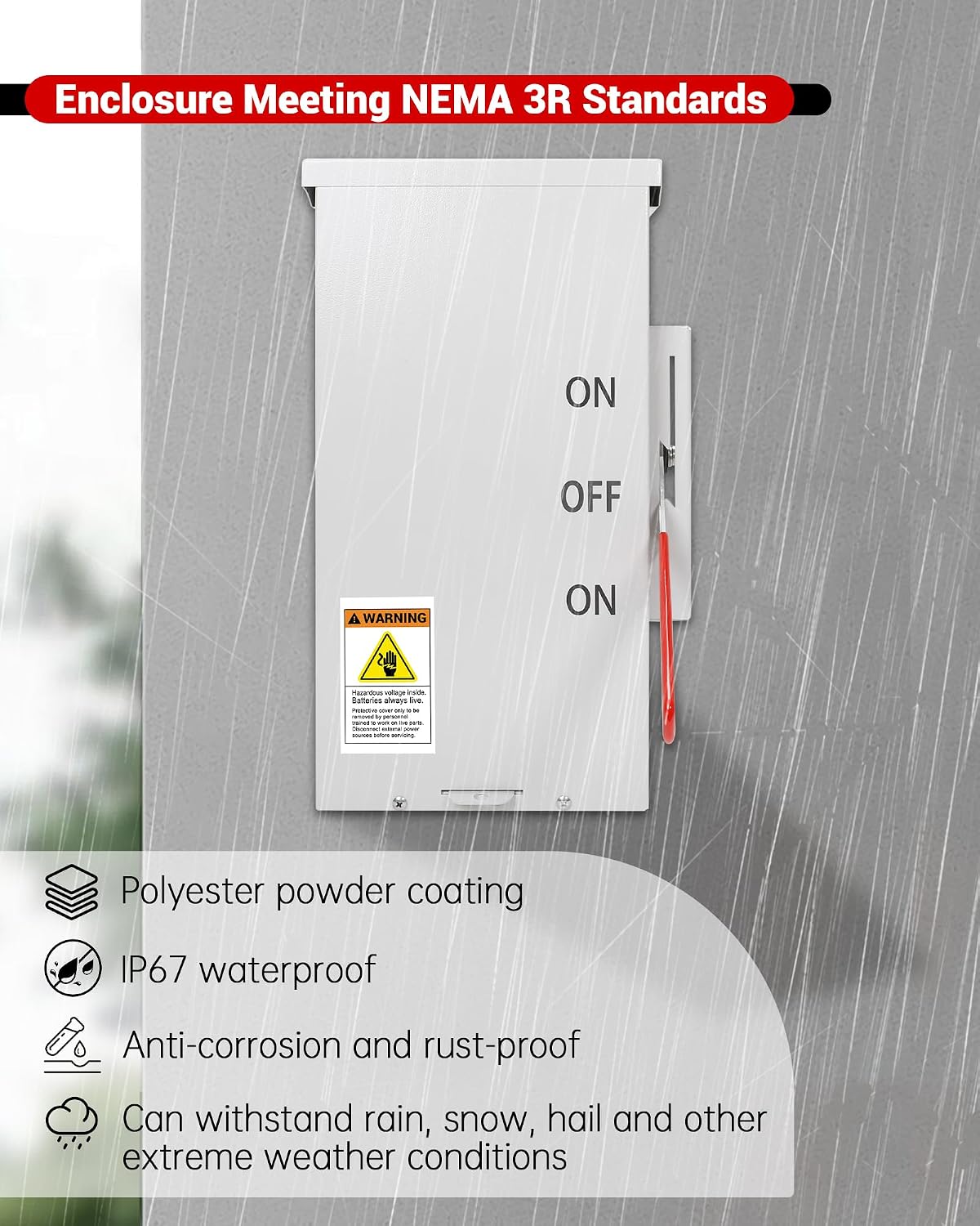 200 Amp Transfer Switch, 48000W General-Duty Double-Throw Safety Switch, 2P 120/240-Volt, Meeting NEMA 3R Standards for Outdoor and Indoor