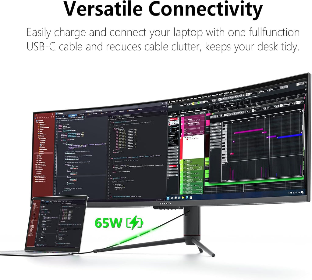 INNOCN 49' Curved Monitor Ultrawide Gaming 5K2K 120Hz 32:9 QHD 5120 x 1440P Computer Monitor, R1800, 99% sRGB, HDR400, USB Type C, DisplayPort, HDMI, Built-in Speakers, Height/Tilt Adjustable - 49C1R