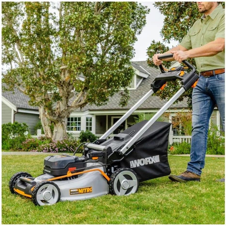 Worx 21' Cordless Lawn Mower, 3 in 1 Electric Mower with Brushless Motor, Self-Propelled Lawn Mower with 7-Position Height Adjustment, 2 × 5.0 Ah Batteries & Charger Included, WG753
