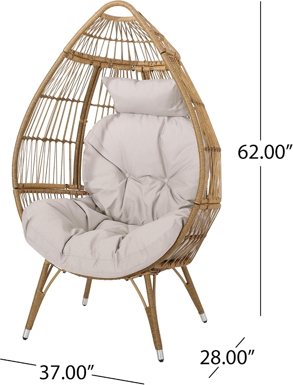 Wicker Egg Chair, Wicker Lounge Chair with Water Resistant Cushion, Indoor Outdoor Lounger for Patio, Backyard, Living Room (Light Brown)