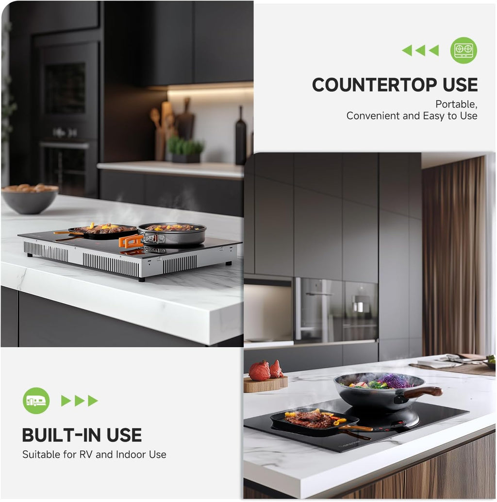 AMZCHEF Induction Cooktop 2 Burners 1800W, Built-in & Countertop Electric Cooktop with 9 Power Levels, 110V-120V Double Induction Stove with Plug, 99-min Timer, Safety Lock, Ceramic Glass