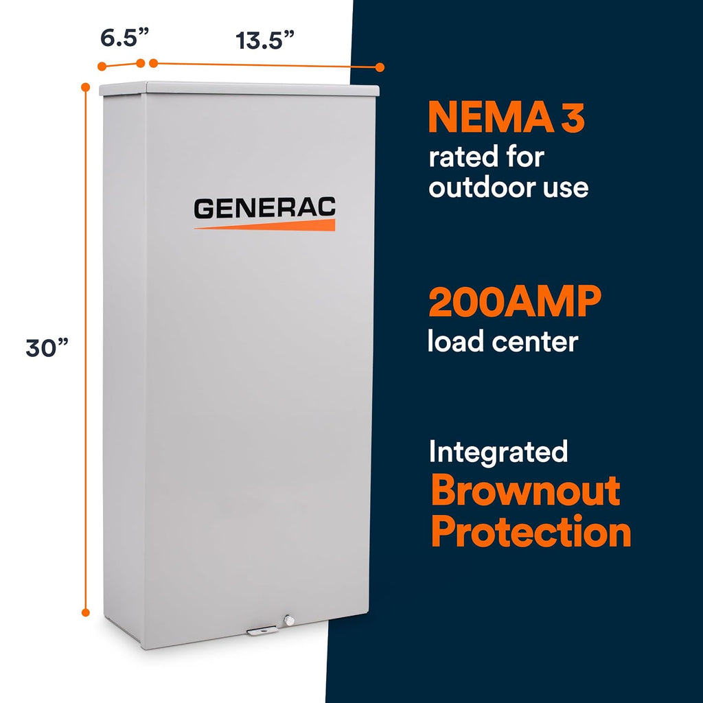 Generac Next Gen 200-Amp Generator Transfer Switch, Automatic Smart Open Transition Transfer Switch, Fast-Mount NEMA 3R Enclosure