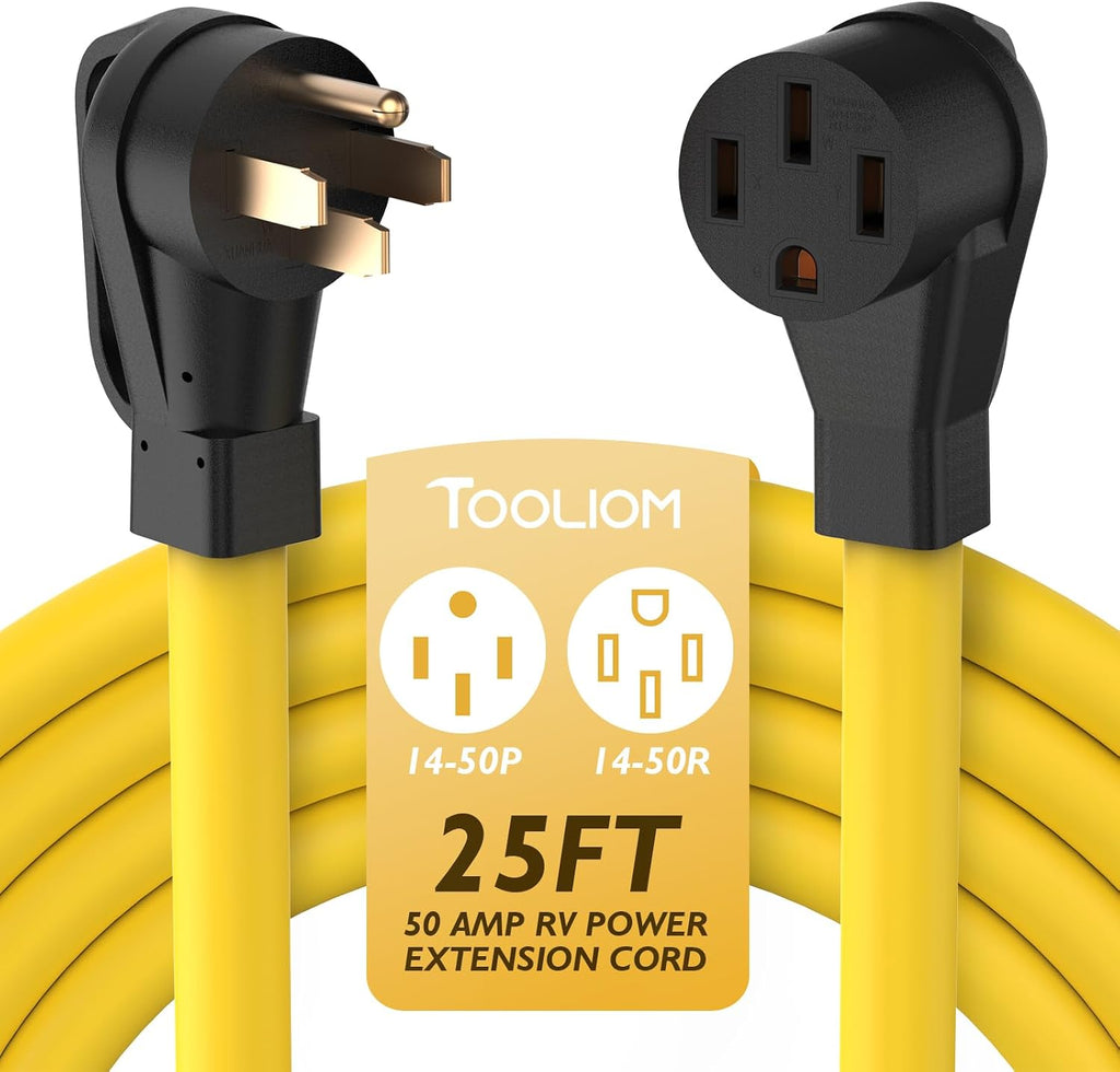 TOOLIOM 50 Amp Generator Cord, NEMA 14-50P/14-50R 50 Amp RV/EV Extension Cord, 125/250V 12500W 6/3+8/1 AWG STW, Power Extension Cord for Generator RV/EV Trailer Camper, UL Listed (25FT)