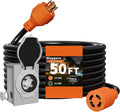 30 Amp Generator Cord and Power Inlet Box, 50FT 125V/250V 4 Prong SJTW Generator Extension Cord, Pre-Drilled 30 Amp Inlet Box Interlock Kit NEMA L14-30P to L14-30R Twist Locking ETL Listed