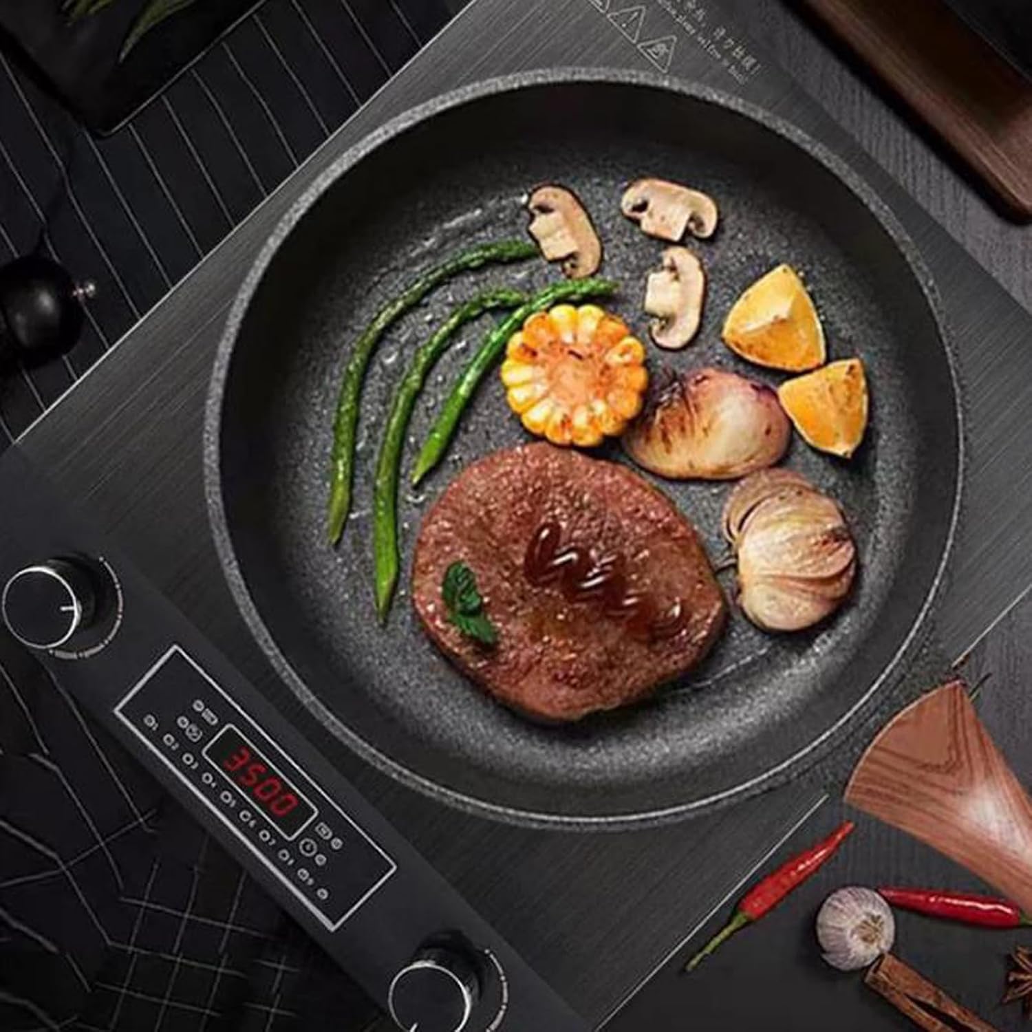 3500-Watt Induction Hob, 10 Temperature Settings, Newbeew Portable Multifunctional Commercial Induction Cooktop, with LCD Display & Touch/Knob Control, Innovative Concave Design (Silver)