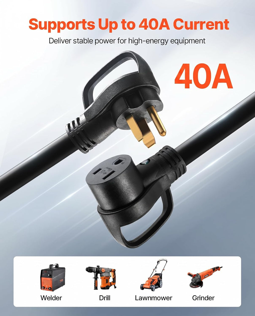 VEVOR 40-Amp Generator Extension Cord 50FT, 8AWG 7500W Heavy Duty Power Cord, NEMA 6-50P to 6-50R STW Welder Cord, ETL Listed for Generator & Welder with Storage Bag