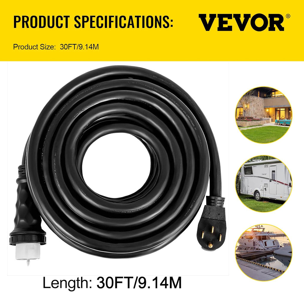 VEVOR 30 FT 50 Amp Generator Extension Cord STW 6/3 + 8/1, 125V 250V Generator Power Cord N14-50P & SS2-50R & CS6364 Twist Lock Connectors