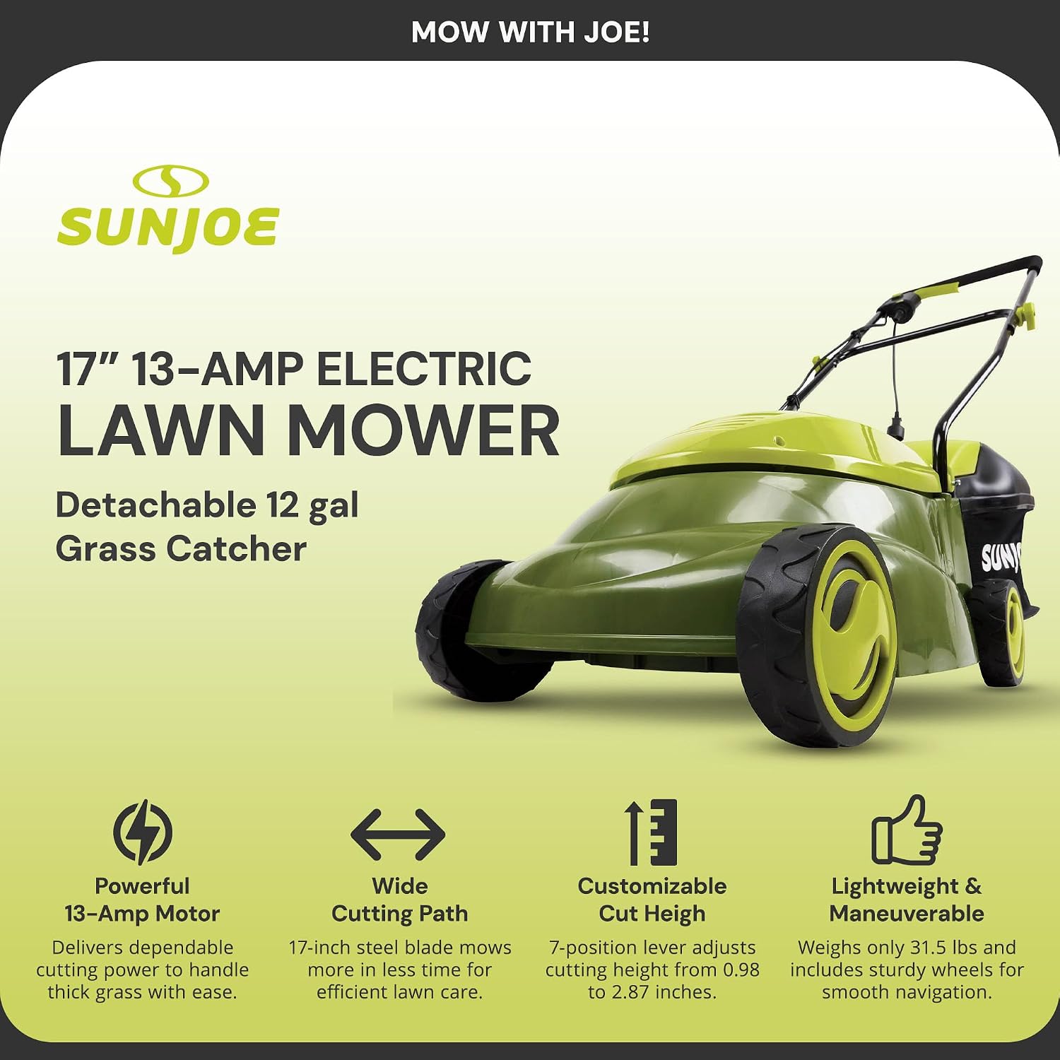 Sun Joe MJ403E Mow Joe 17-Inch 13-Amp Electric Lawn Mower/Mulcher